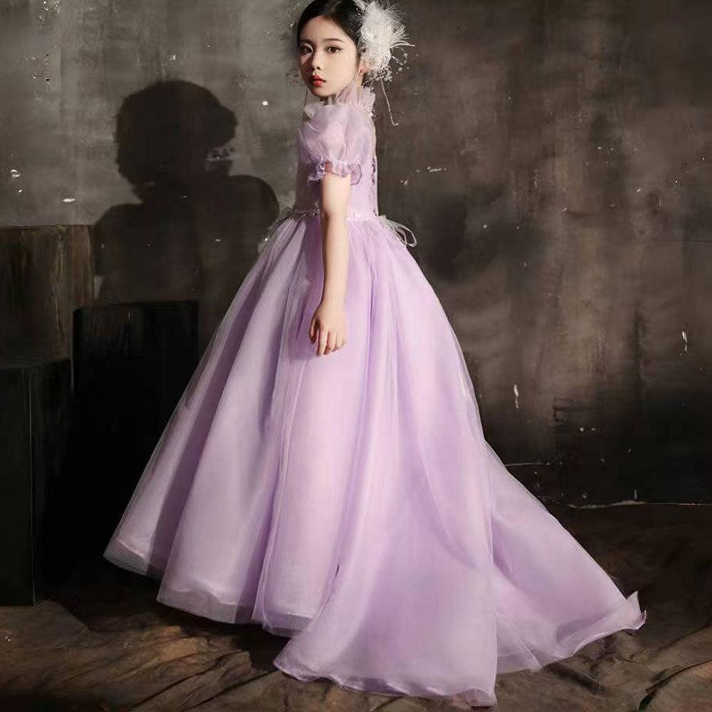 Jill Wish Elegant Lilac Dubai Girl Dress Handmade Flowers Kids Princess J262