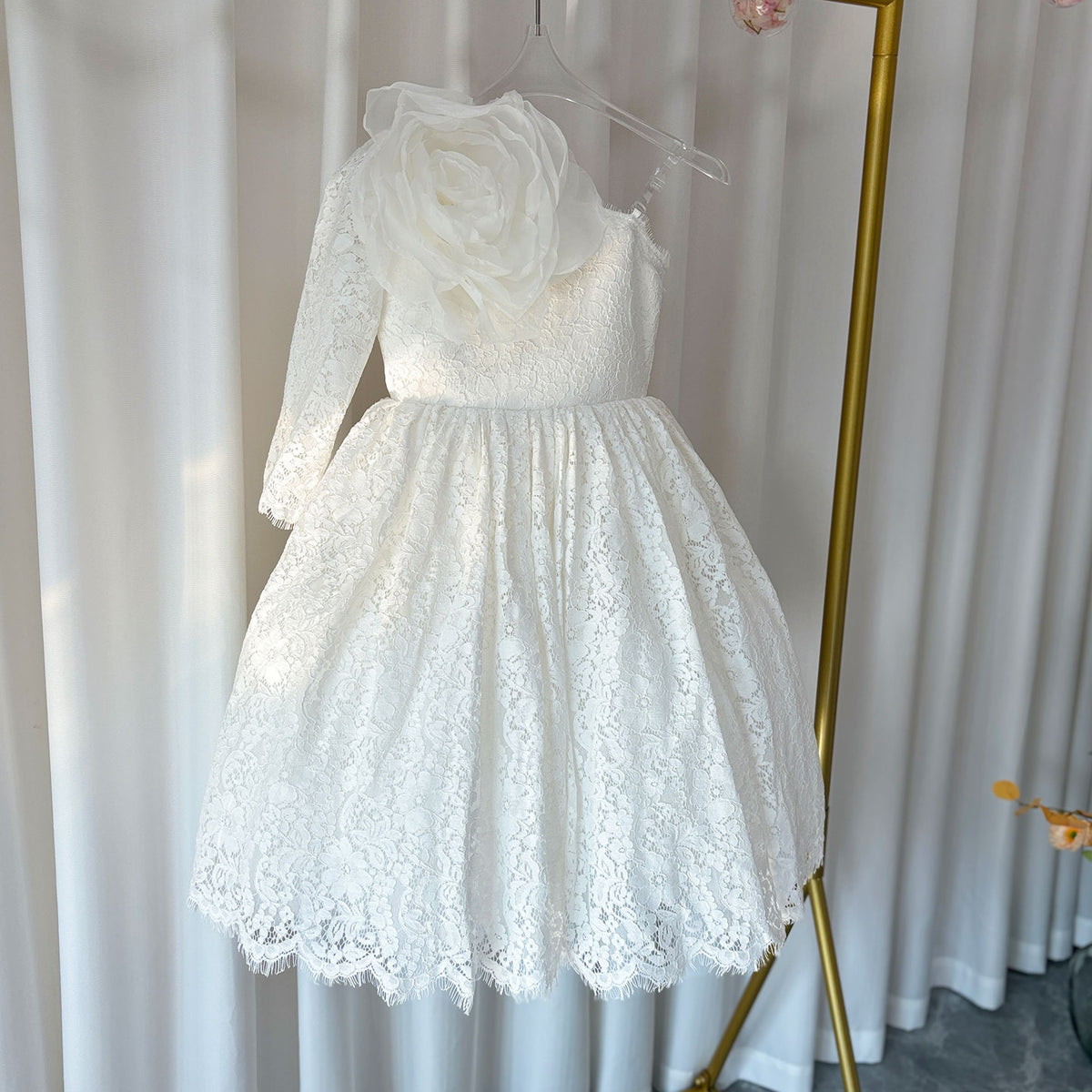 Jill Wish Elegant Lilac Girl Dress One Shoulder Flowers White Princess J154