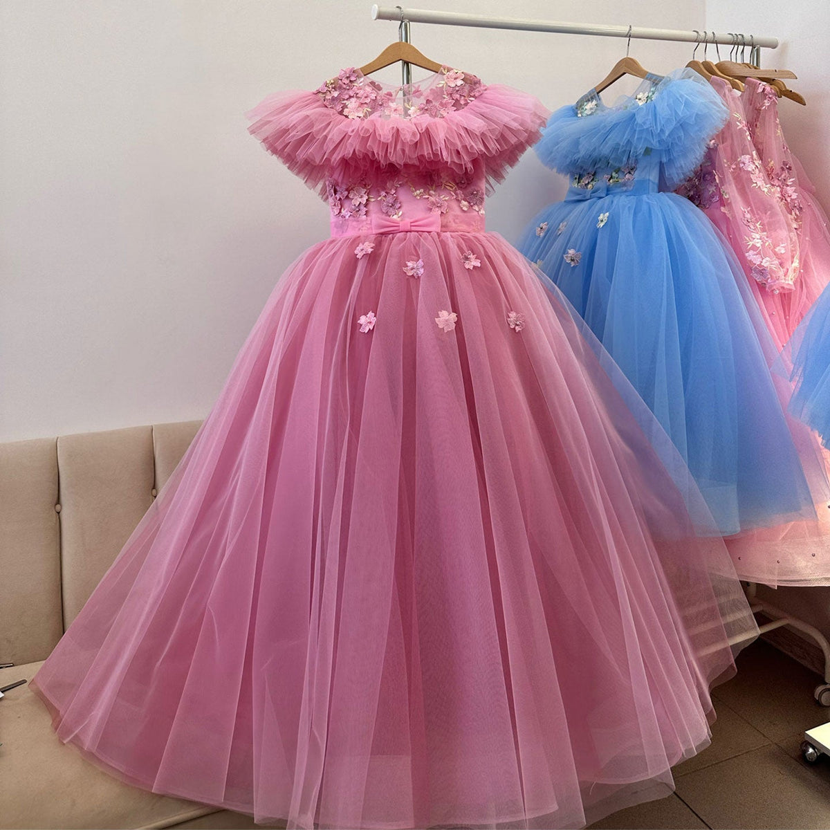 Jill Wish Elegant Lilac Tulle Girl Bridesmaides Dress Princess Arab J172