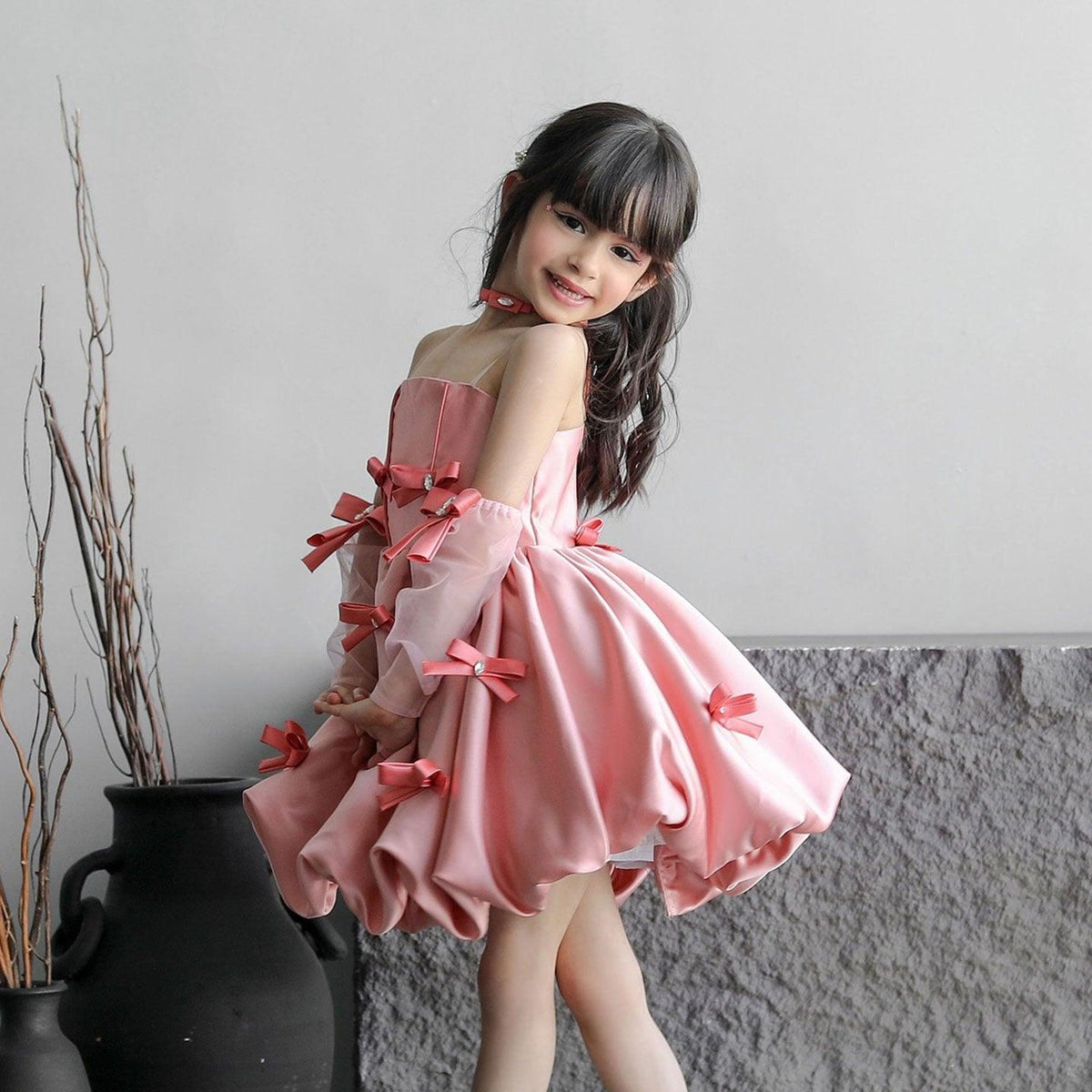 Jill Wish Elegant Pink Arabic Flower Girl Dresses with Glove Dubai Backless J100