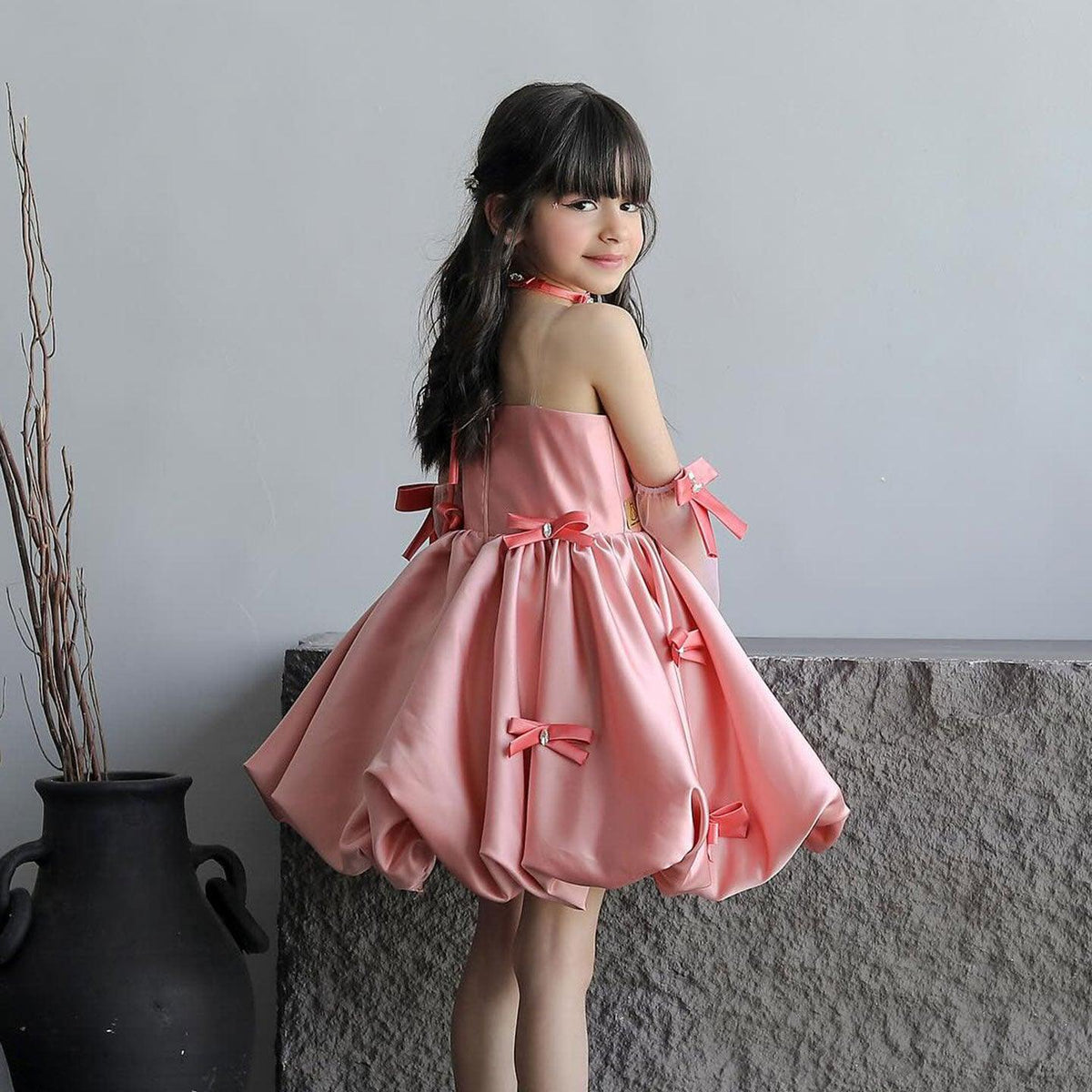 Jill Wish Elegant Pink Arabic Flower Girl Dresses with Glove Dubai Backless J100