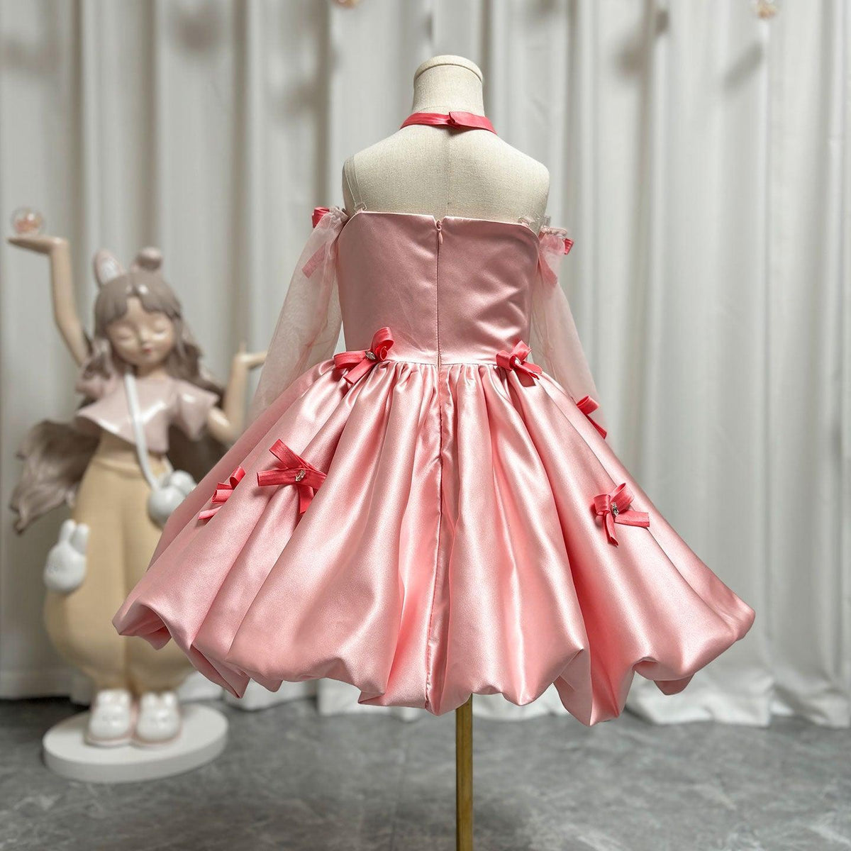 Jill Wish Elegant Pink Arabic Flower Girl Dresses with Glove Dubai Backless J100