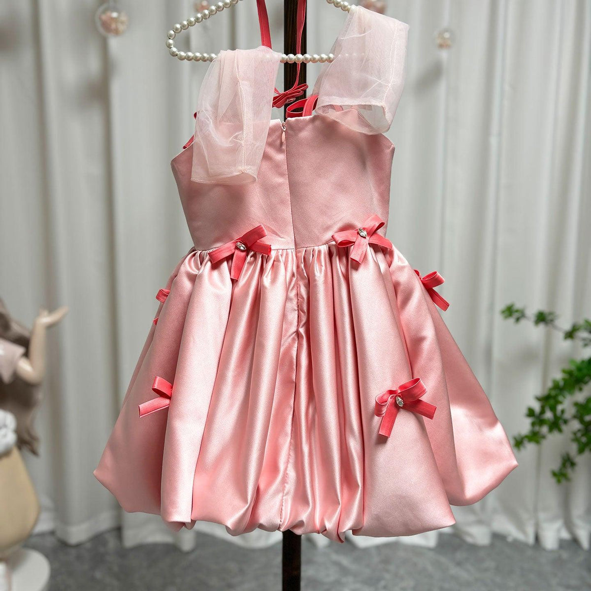 Jill Wish Elegant Pink Arabic Flower Girl Dresses with Glove Dubai Backless J100