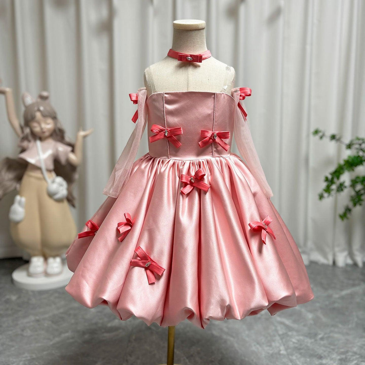 Jill Wish Elegant Pink Arabic Flower Girl Dresses with Glove Dubai Backless J100