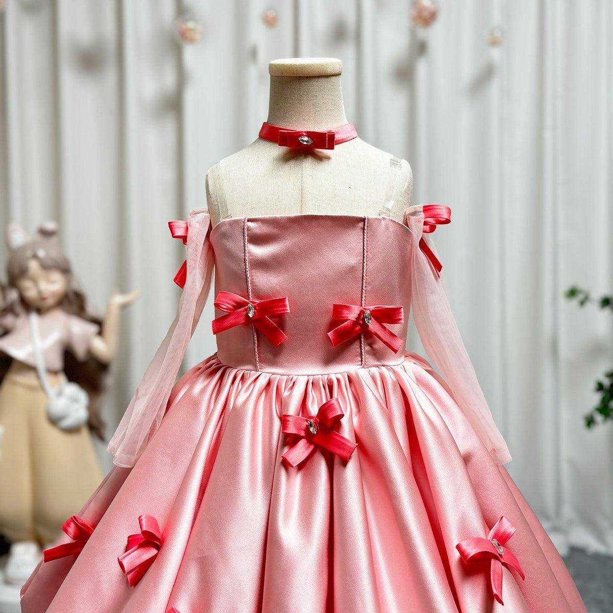 Jill Wish Elegant Pink Arabic Flower Girl Dresses with Glove Dubai Backless J100