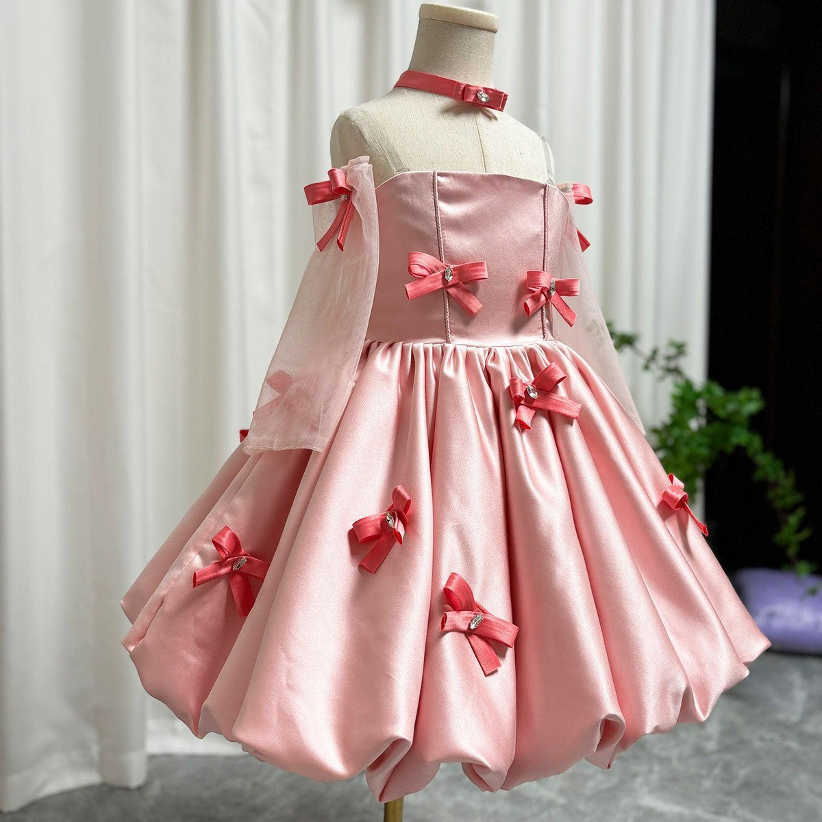 Jill Wish Elegant Pink Arabic Flower Girl Dresses with Glove Dubai Backless J100