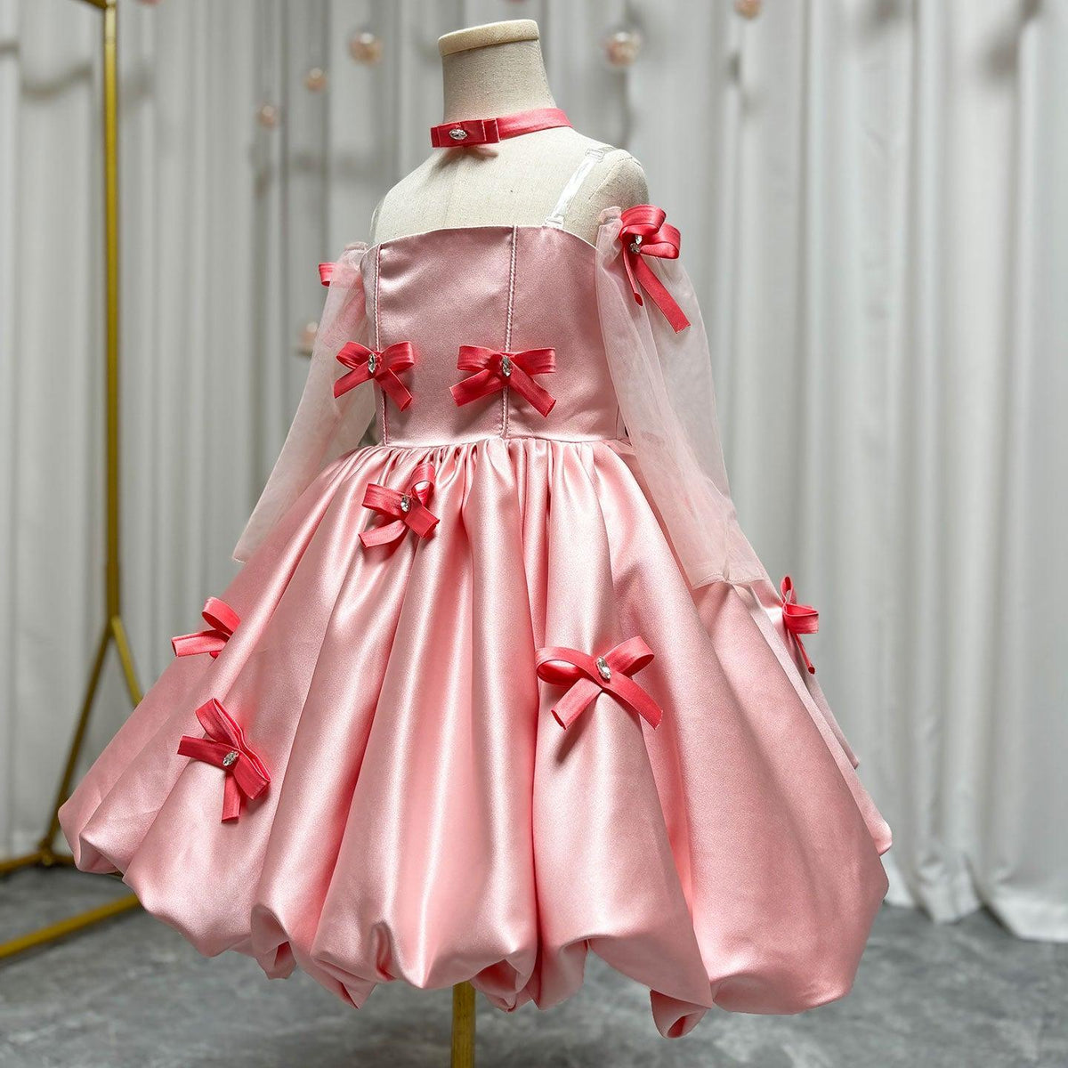 Jill Wish Elegant Pink Arabic Flower Girl Dresses with Glove Dubai Backless J100