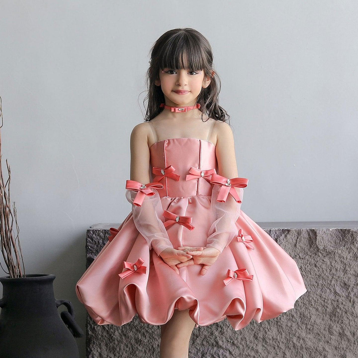 Jill Wish Elegant Pink Arabic Flower Girl Dresses with Glove Dubai Backless J100