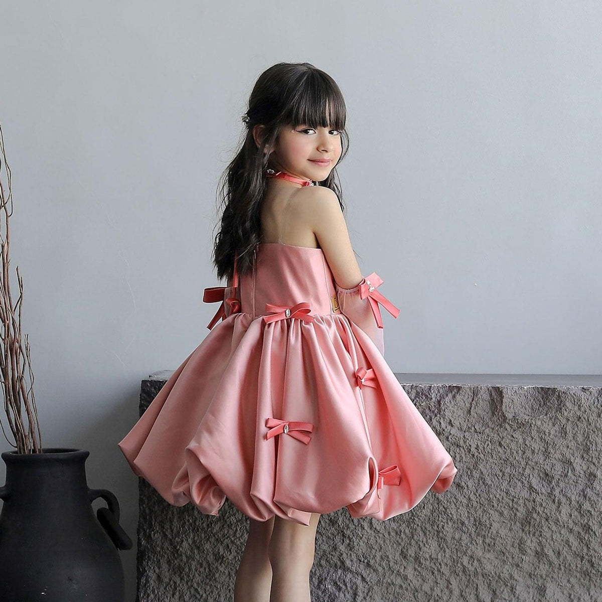 Jill Wish Elegant Pink Arabic Flower Girl Dresses with Glove Dubai Backless J100