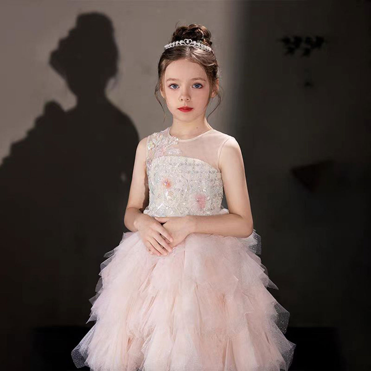 Jill Wish Elegant Pink Beading Birthday Girl Dress Knee Length J182