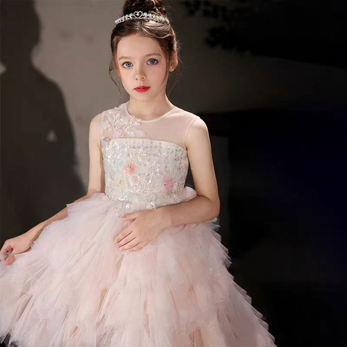 Jill Wish Elegant Pink Beading Birthday Girl Dress Knee Length J182