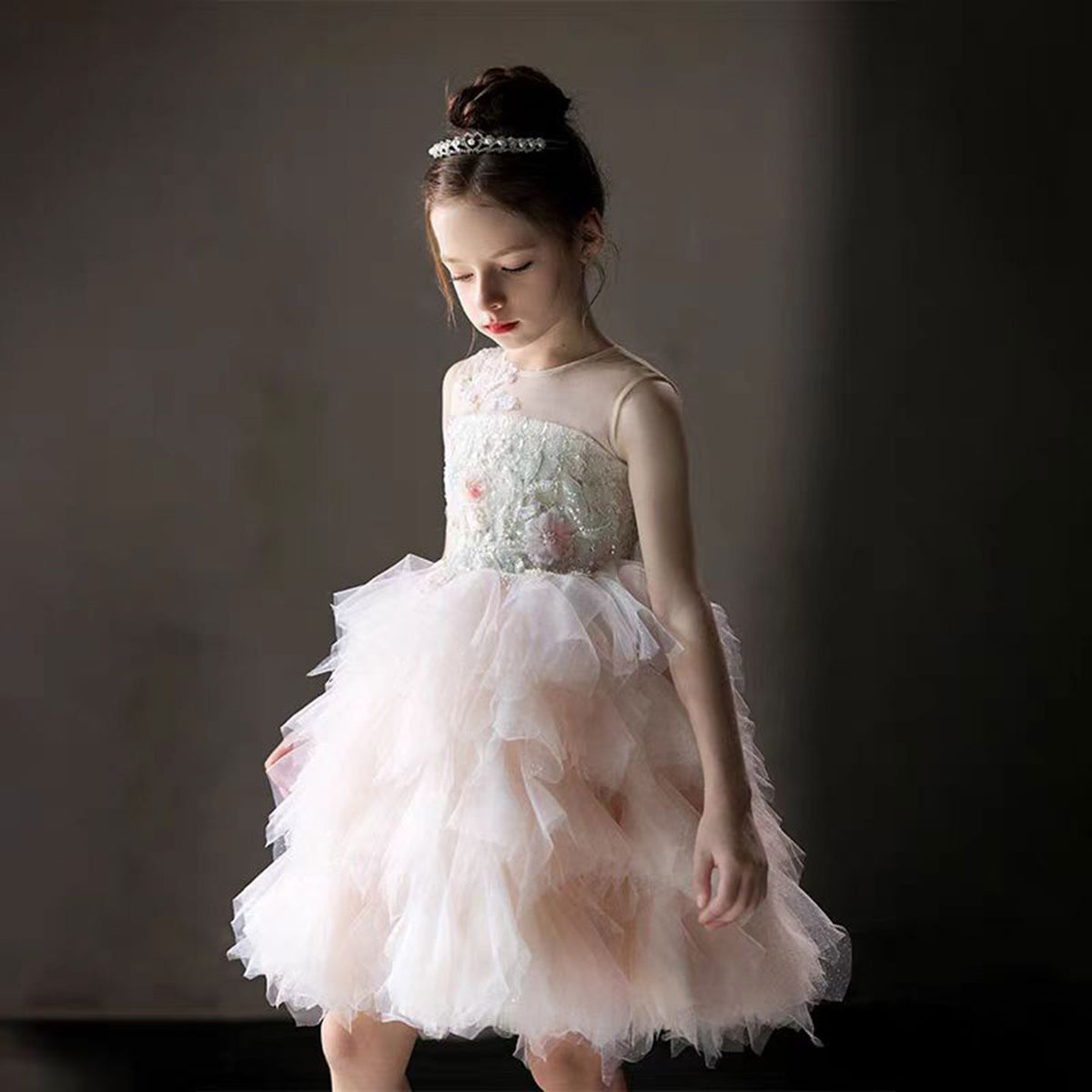 Jill Wish Elegant Pink Beading Birthday Girl Dress Knee Length J182