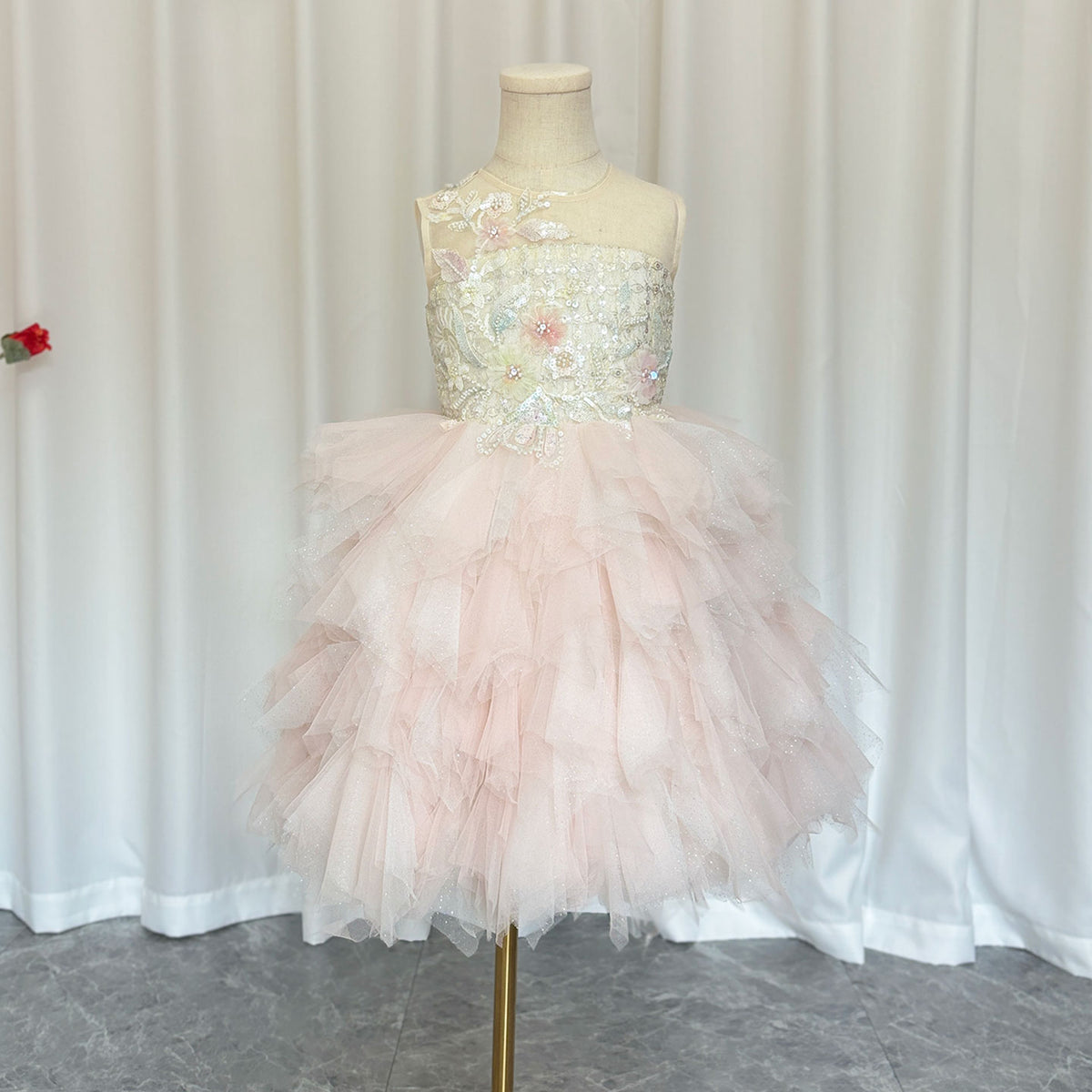 Jill Wish Elegant Pink Beading Birthday Girl Dress Knee Length J182