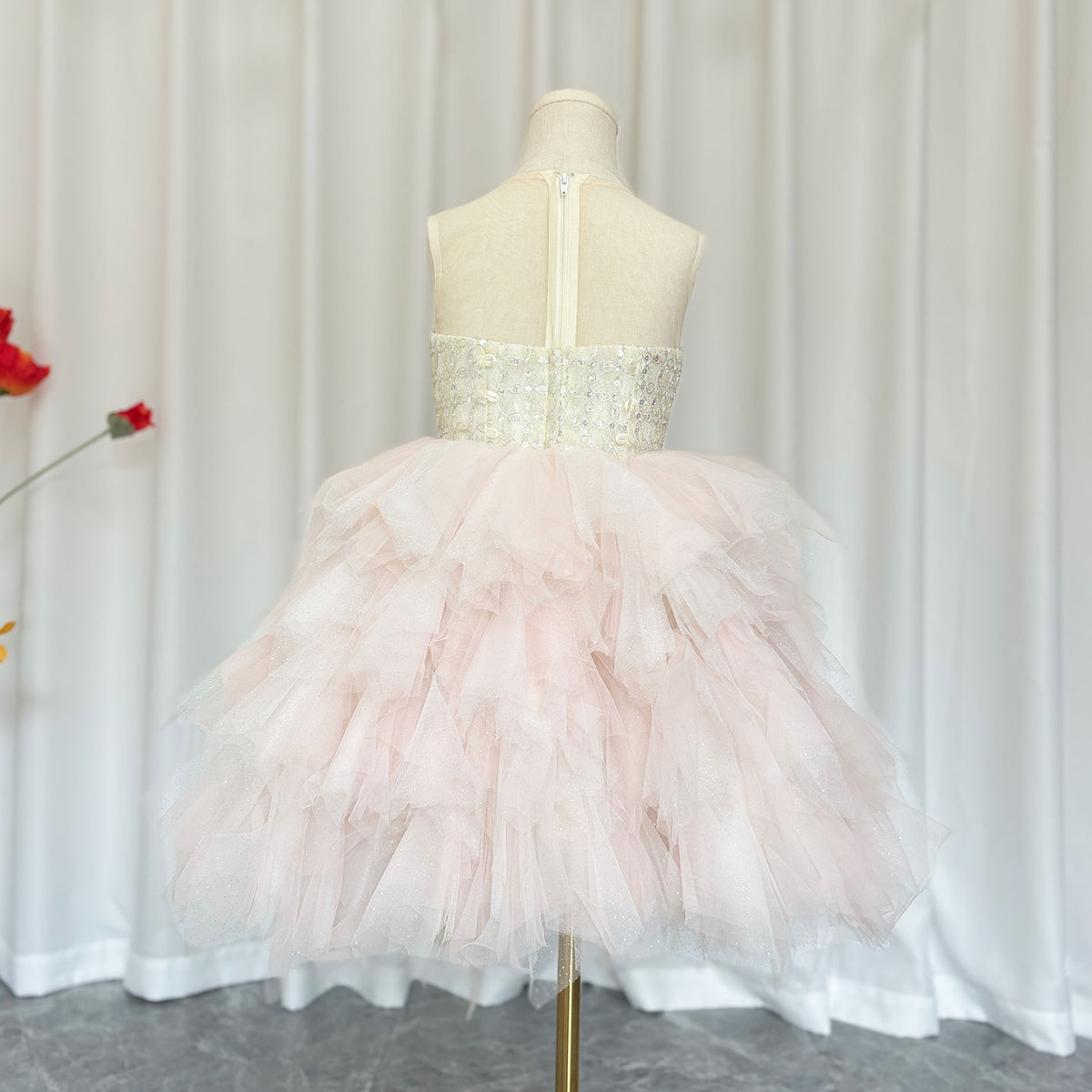 Jill Wish Elegant Pink Beading Birthday Girl Dress Knee Length J182