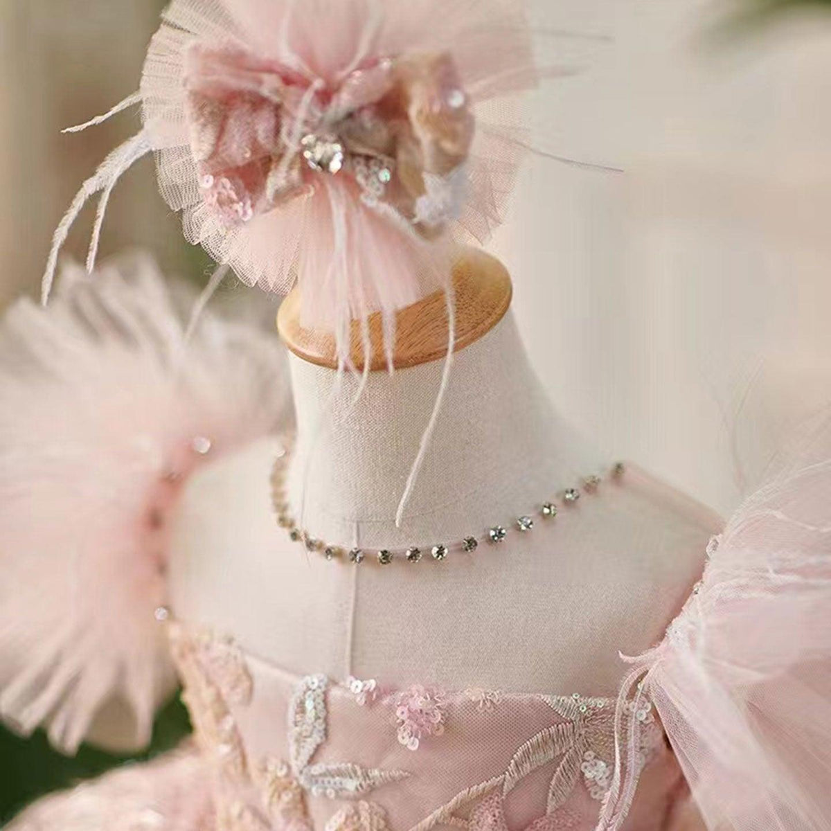 Jill Wish Elegant Pink Flower Girl Dresses with Hairband Feathers J082