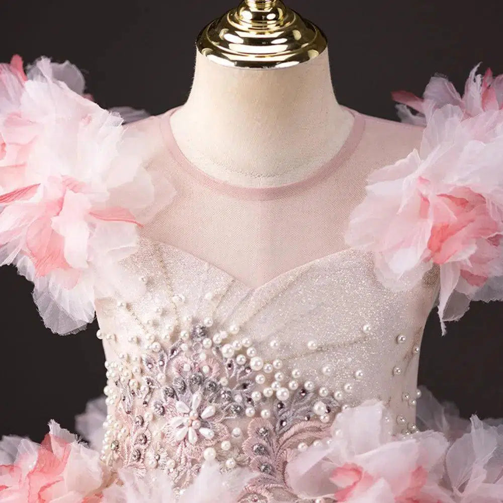 Jill Wish Elegant Pink Girl Dress Beaded 3D Flowers Pearls Arabic Princes J377