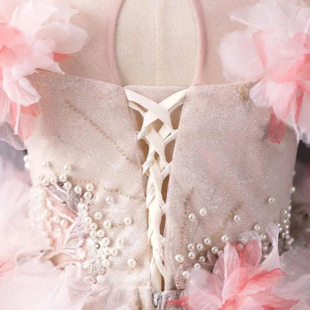 Jill Wish Elegant Pink Girl Dress Beaded 3D Flowers Pearls Arabic Princes J377
