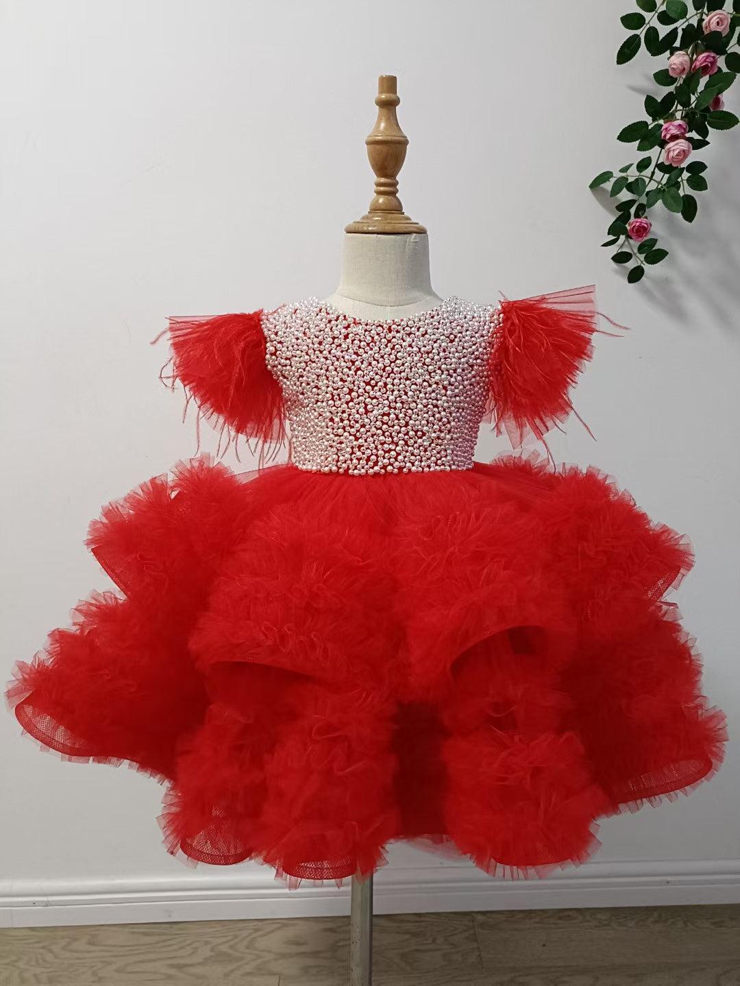 Jill Wish Elegant Pink Pearls Flower Girl Dress Princess Baby Kids J321