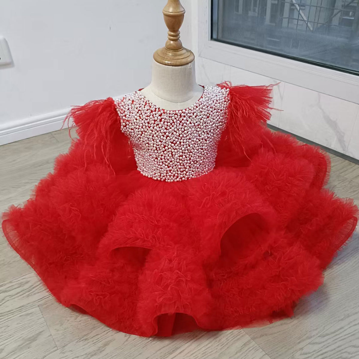 Jill Wish Elegant Pink Pearls Flower Girl Dress Princess Baby Kids J321