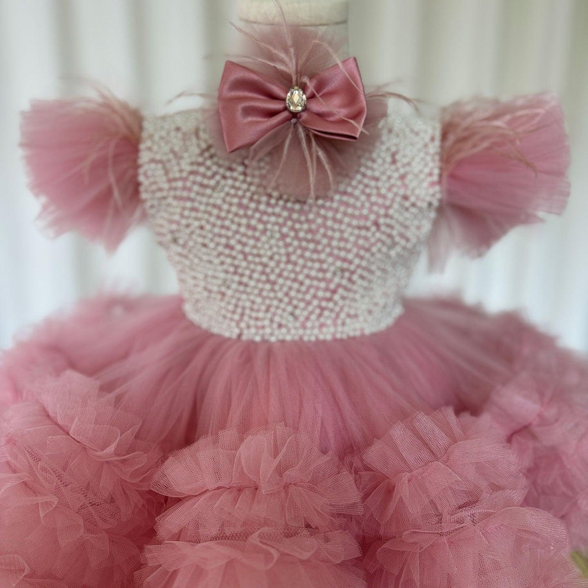 Jill Wish Elegant Pink Pearls Flower Girl Dress Princess Baby Kids J321