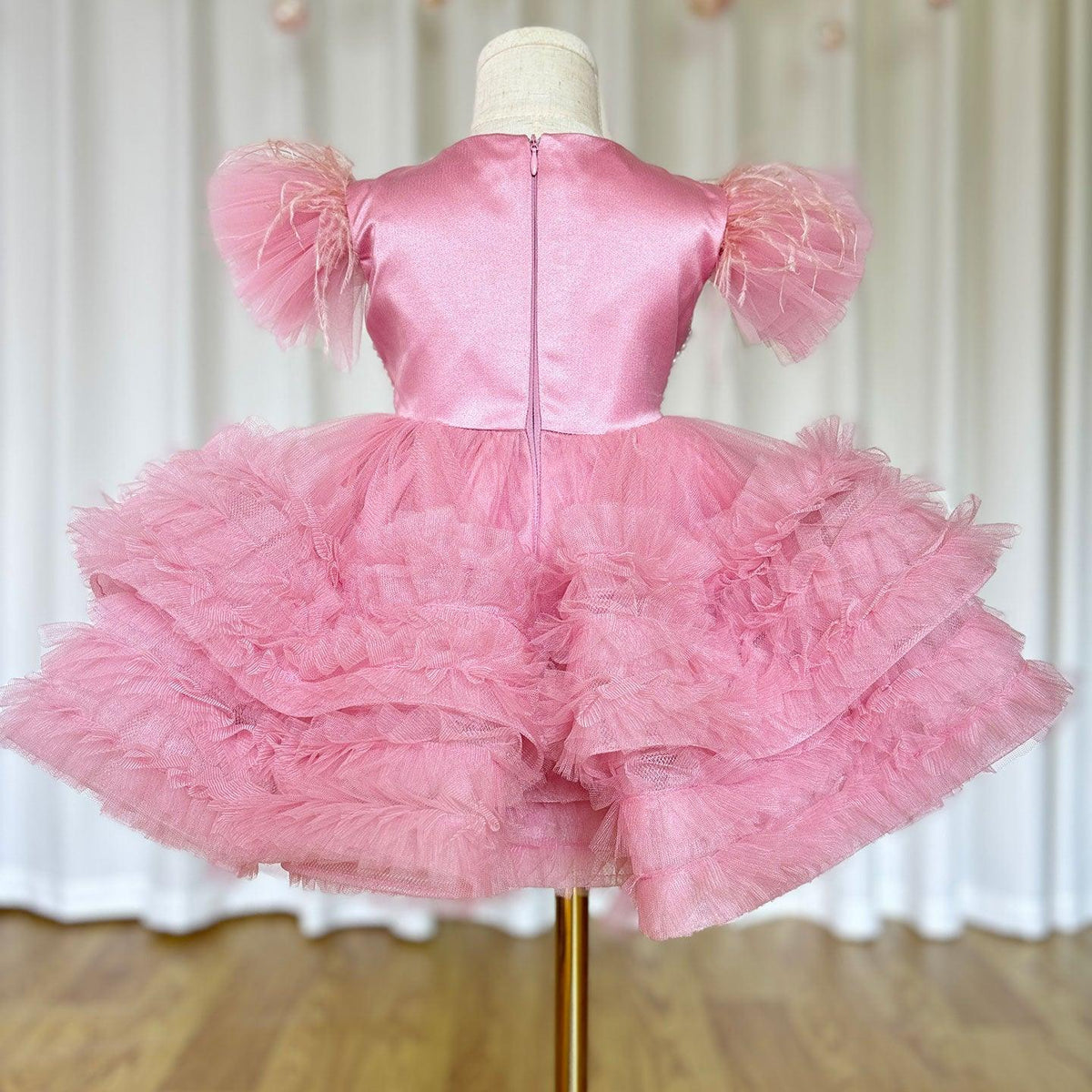 Jill Wish Elegant Pink Pearls Flower Girl Dress Princess Baby Kids J321