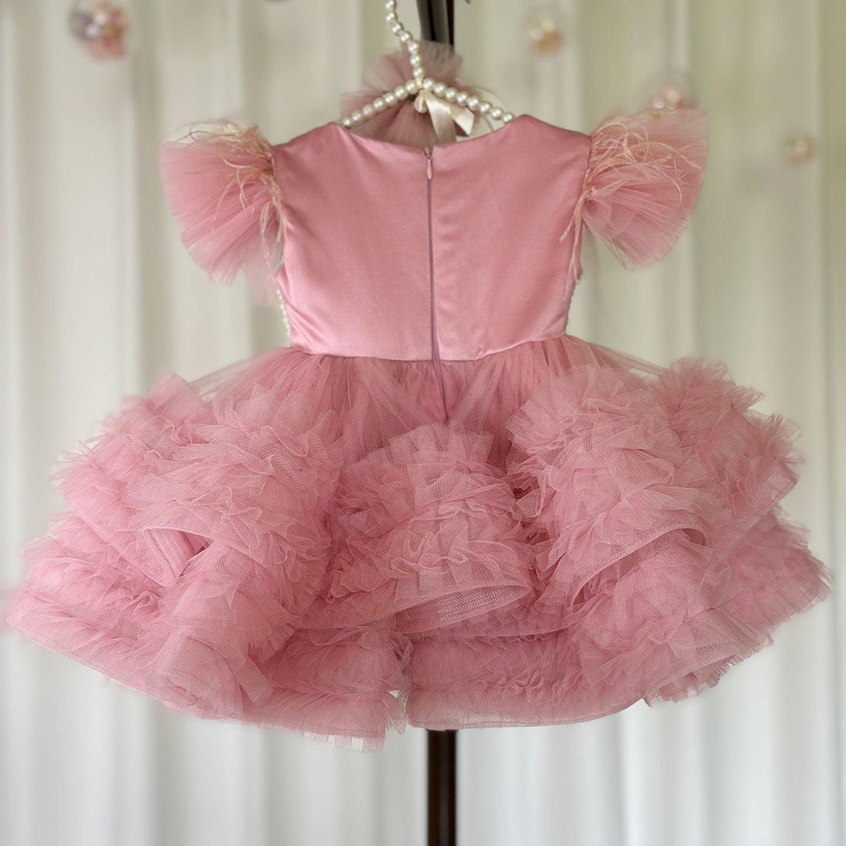 Jill Wish Elegant Pink Pearls Flower Girl Dress Princess Baby Kids J321