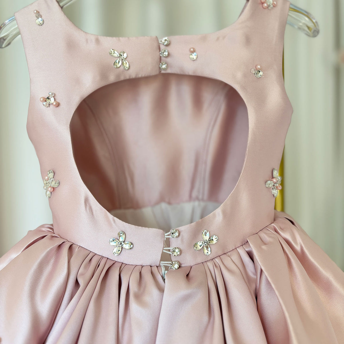 Jill Wish Elegant Pink Satin Girl Dresses Square Collar for Kids Party Gown J145