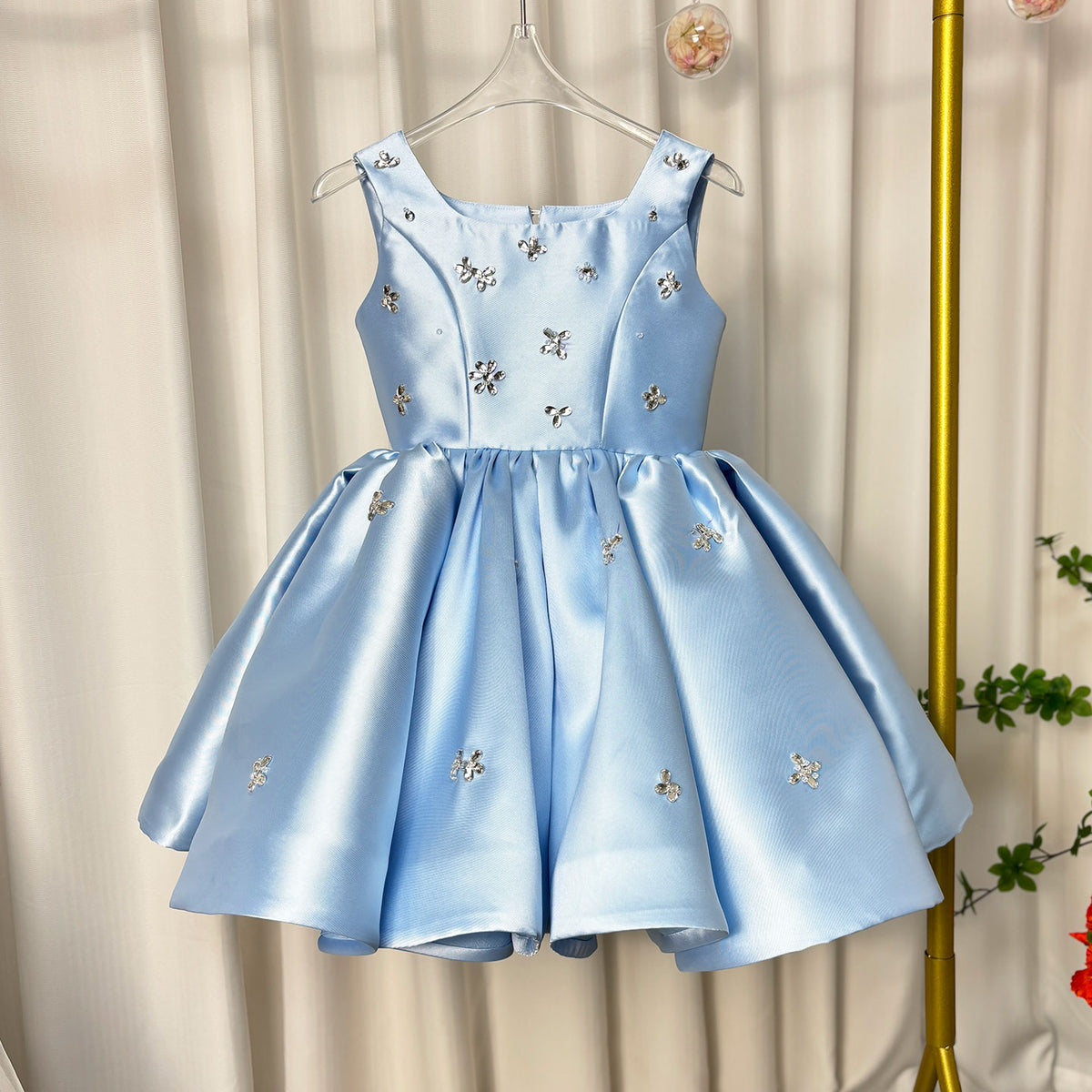 Jill Wish Elegant Pink Satin Girl Dresses Square Collar for Kids Party Gown J145