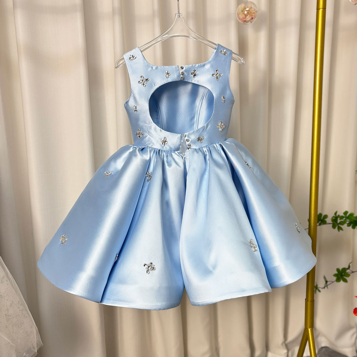 Jill Wish Elegant Pink Satin Girl Dresses Square Collar for Kids Party Gown J145