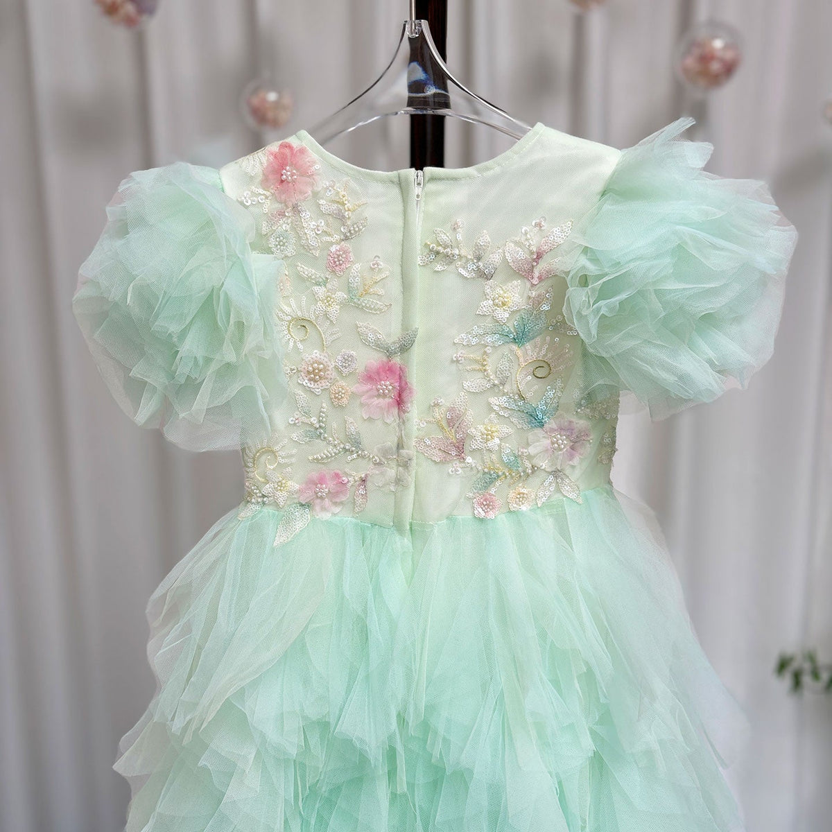 Jill Wish Elegant Sage Green Flower Girl Dress Arabic Princess Kids J077