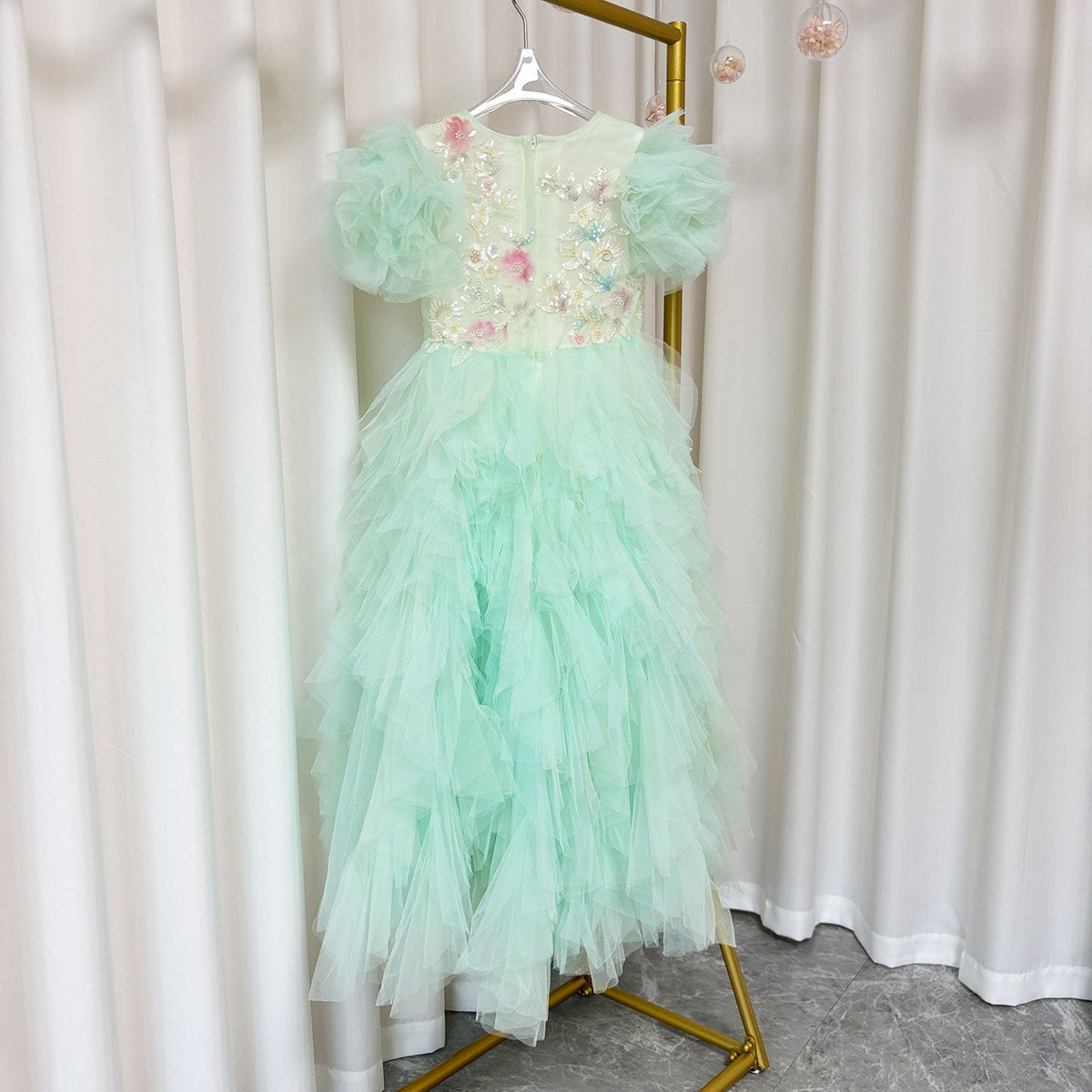 Jill Wish Elegant Sage Green Flower Girl Dress Arabic Princess Kids J077