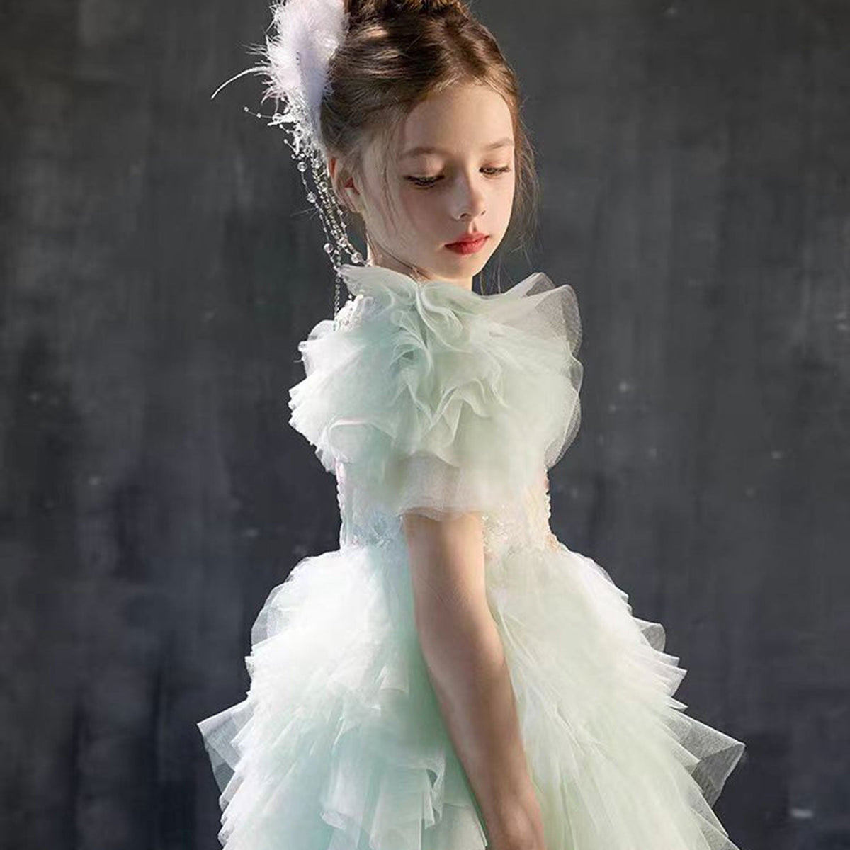 Jill Wish Elegant Sage Green Flower Girl Dress Arabic Princess Kids J077