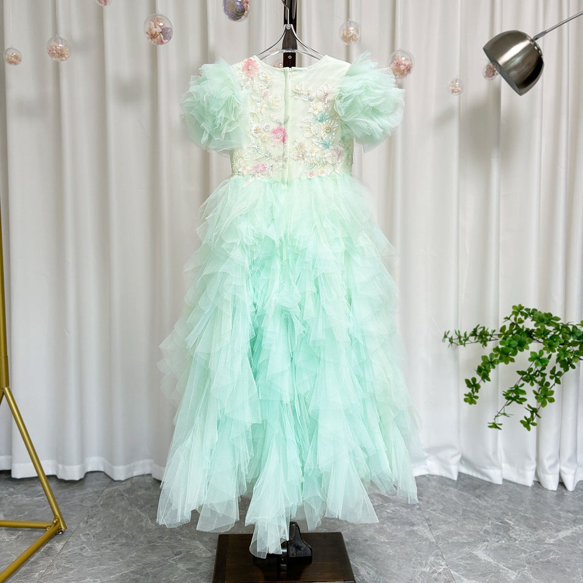 Jill Wish Elegant Sage Green Flower Girl Dress Arabic Princess Kids J077