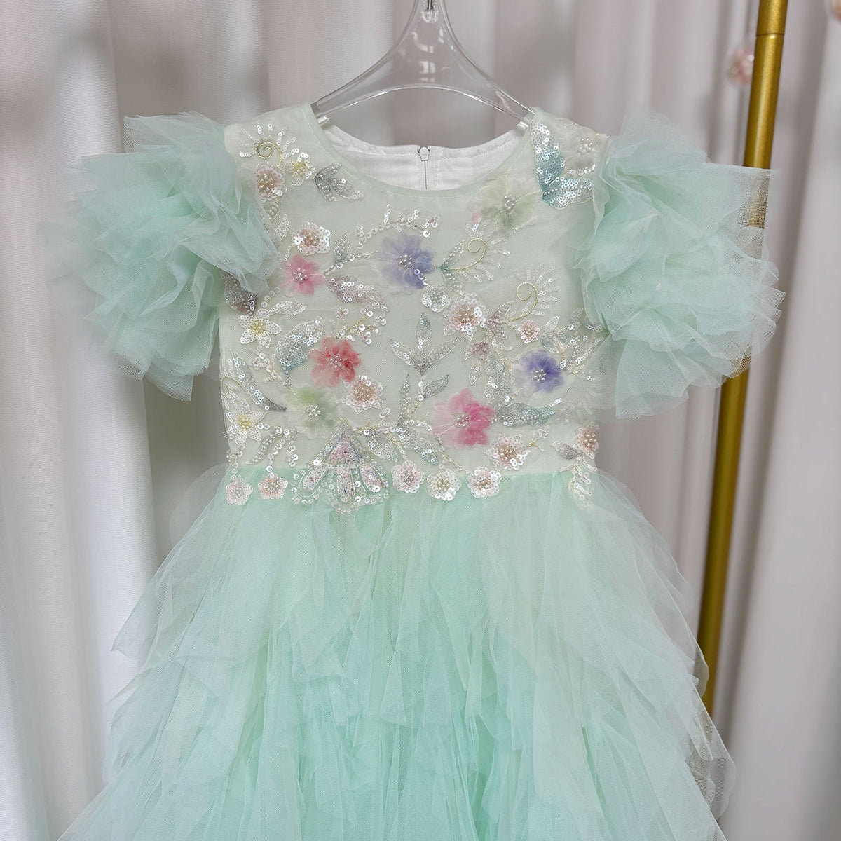Jill Wish Elegant Sage Green Flower Girl Dress Arabic Princess Kids J077