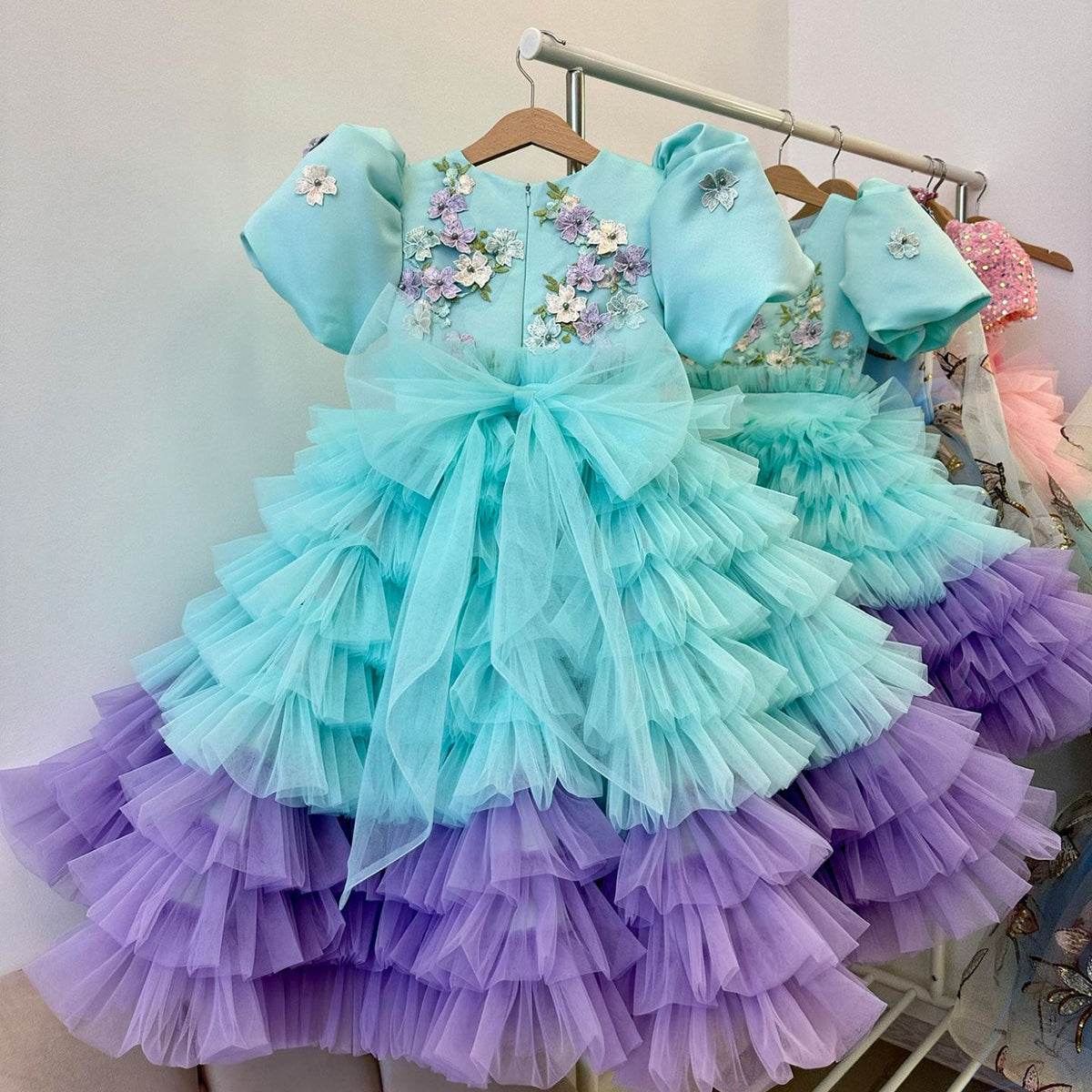 Jill Wish Elegant Sage Green Tulle Girl Dress 3D Flowers knee Length Arabic J174