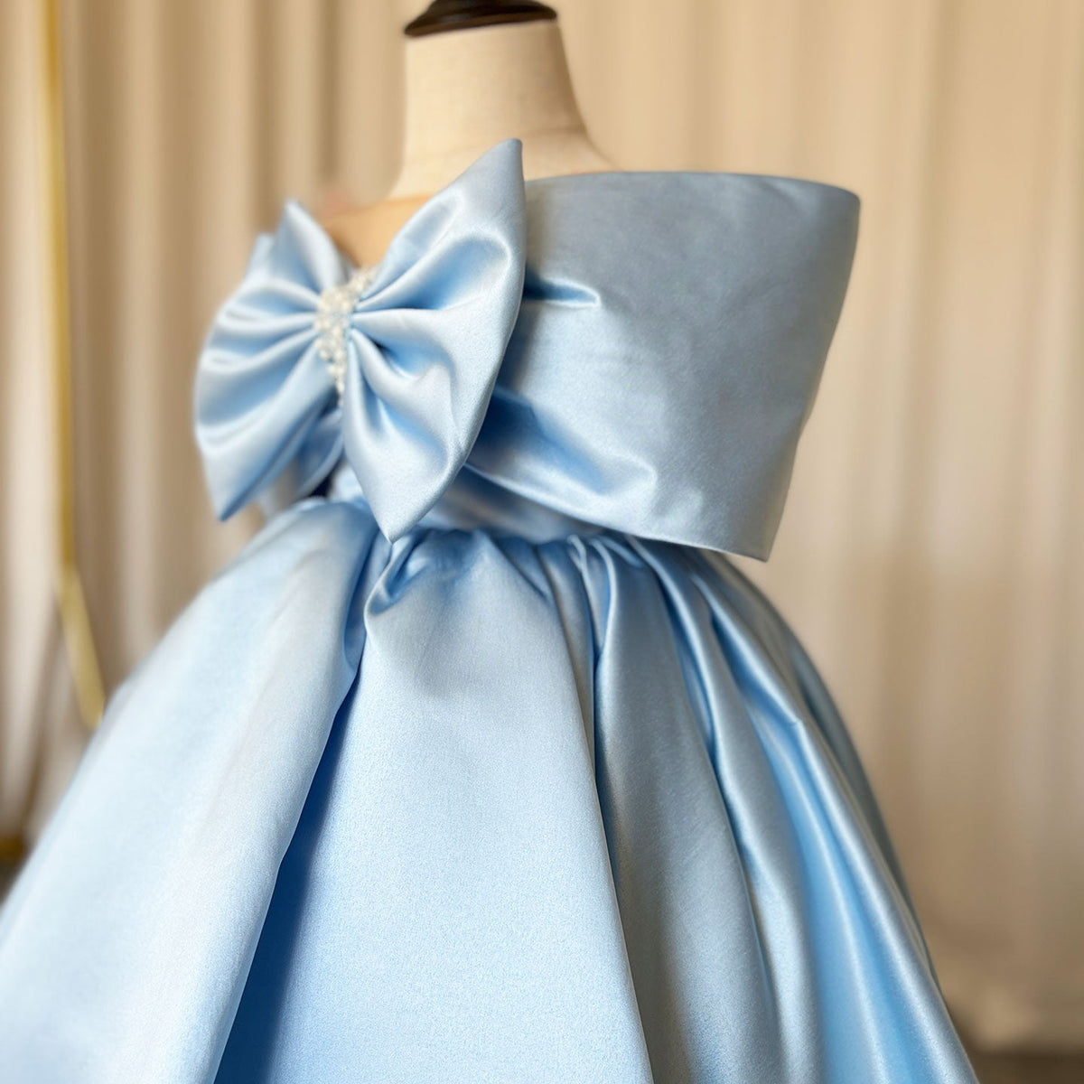 Jill Wish Elegant Satin Beads Flower Girl Dress Blue with Bow Knee Length J181