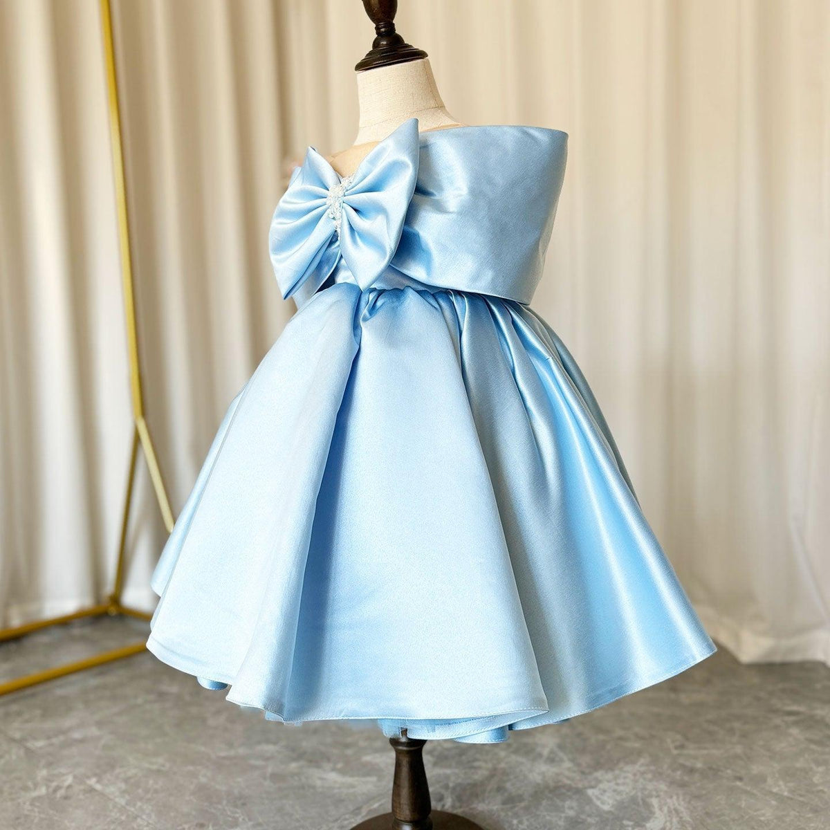 Jill Wish Elegant Satin Beads Flower Girl Dress Blue with Bow Knee Length J181