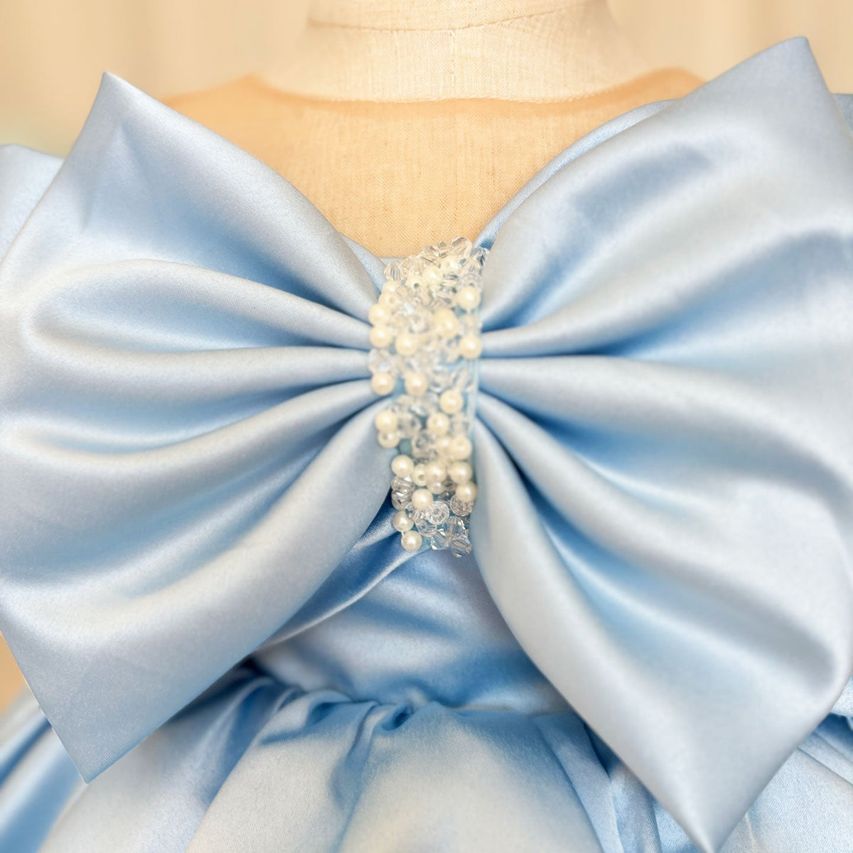 Jill Wish Elegant Satin Beads Flower Girl Dress Blue with Bow Knee Length J181