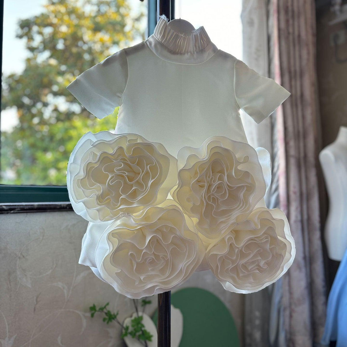 Jill Wish Elegant White Dubai Girl Dress 3D Flowers Arabric Princess Kids J166