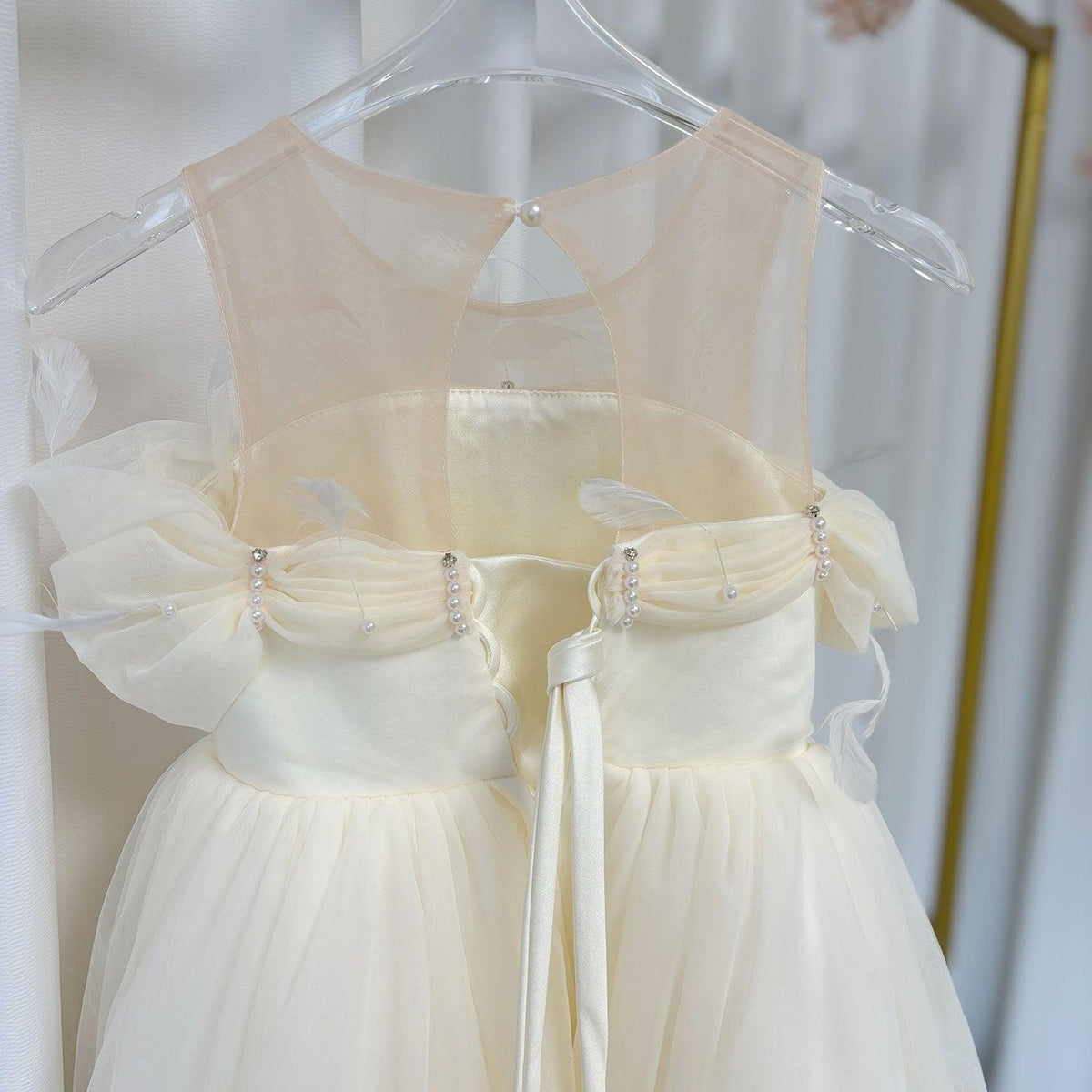 Jill Wish Elegant White Dubai Girl Dress Pearls Feathers Long Ball Prom Gown J149