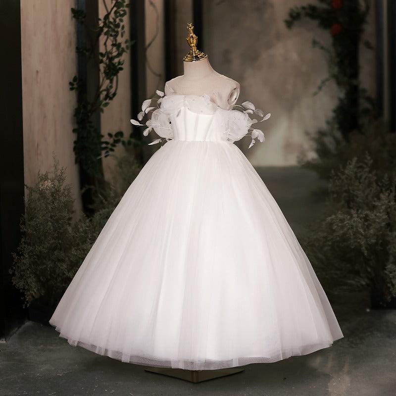 Jill Wish Elegant White Dubai Girl Dress Pearls Feathers Long Ball Prom Gown J149