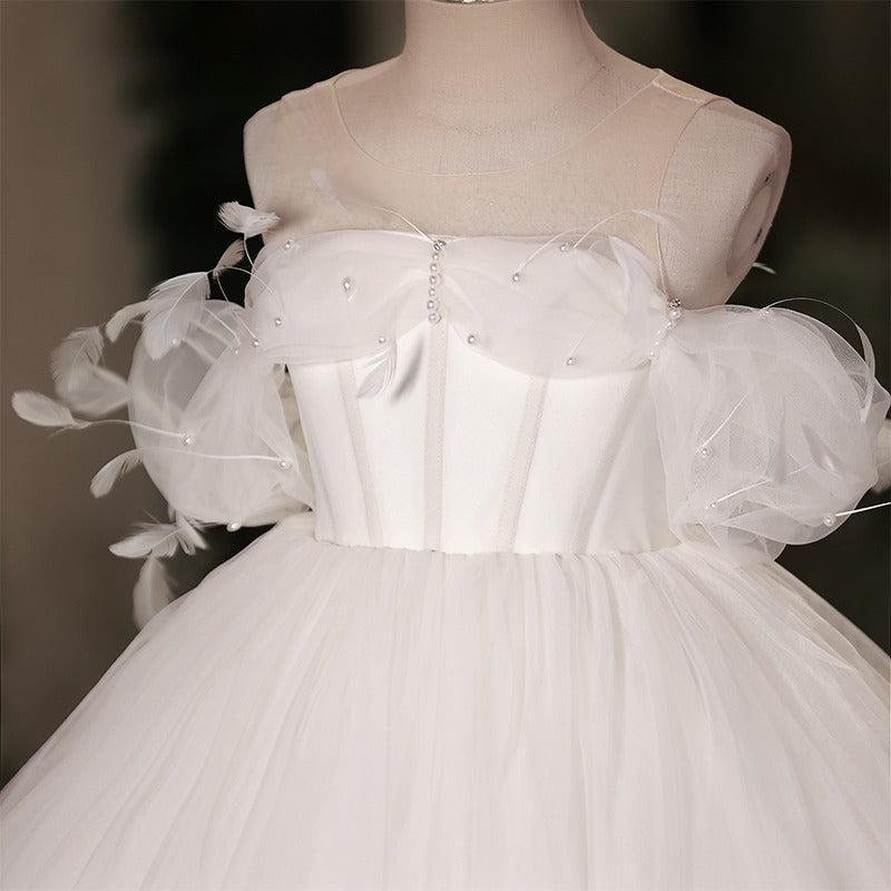 Jill Wish Elegant White Dubai Girl Dress Pearls Feathers Long Ball Prom Gown J149
