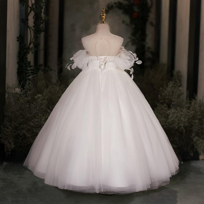 Jill Wish Elegant White Dubai Girl Dress Pearls Feathers Long Ball Prom Gown J149