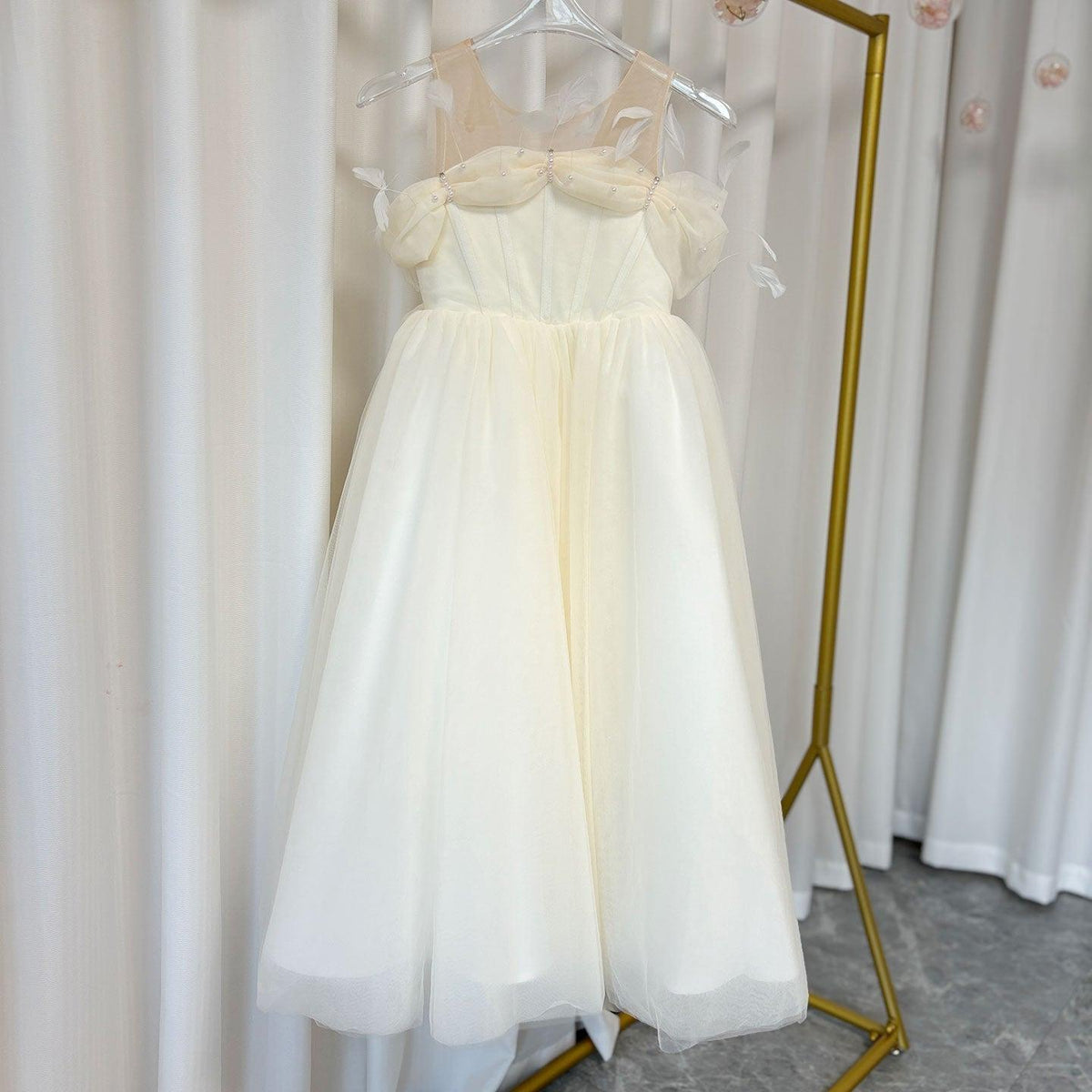 Jill Wish Elegant White Dubai Girl Dress Pearls Feathers Long Ball Prom Gown J149