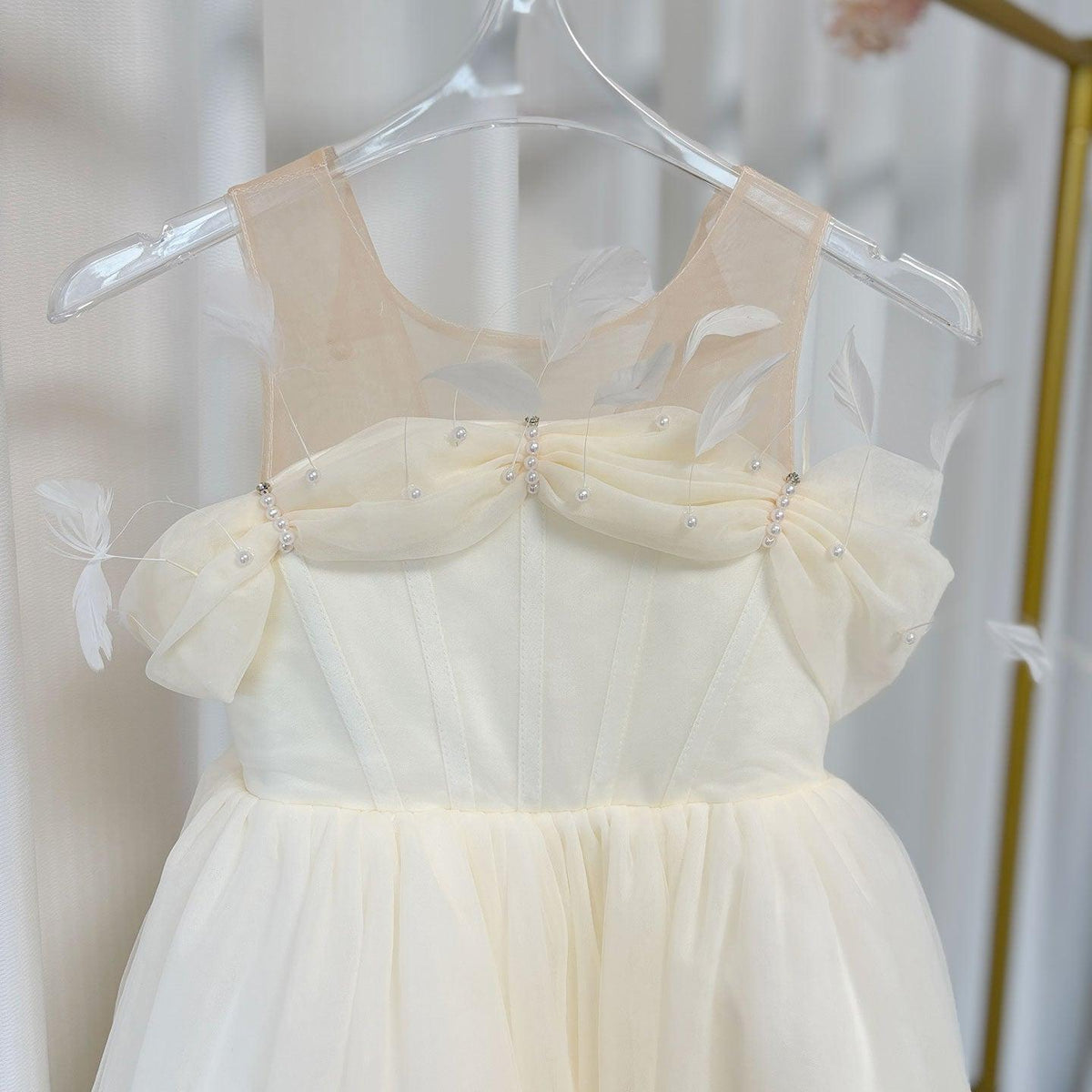 Jill Wish Elegant White Dubai Girl Dress Pearls Feathers Long Ball Prom Gown J149