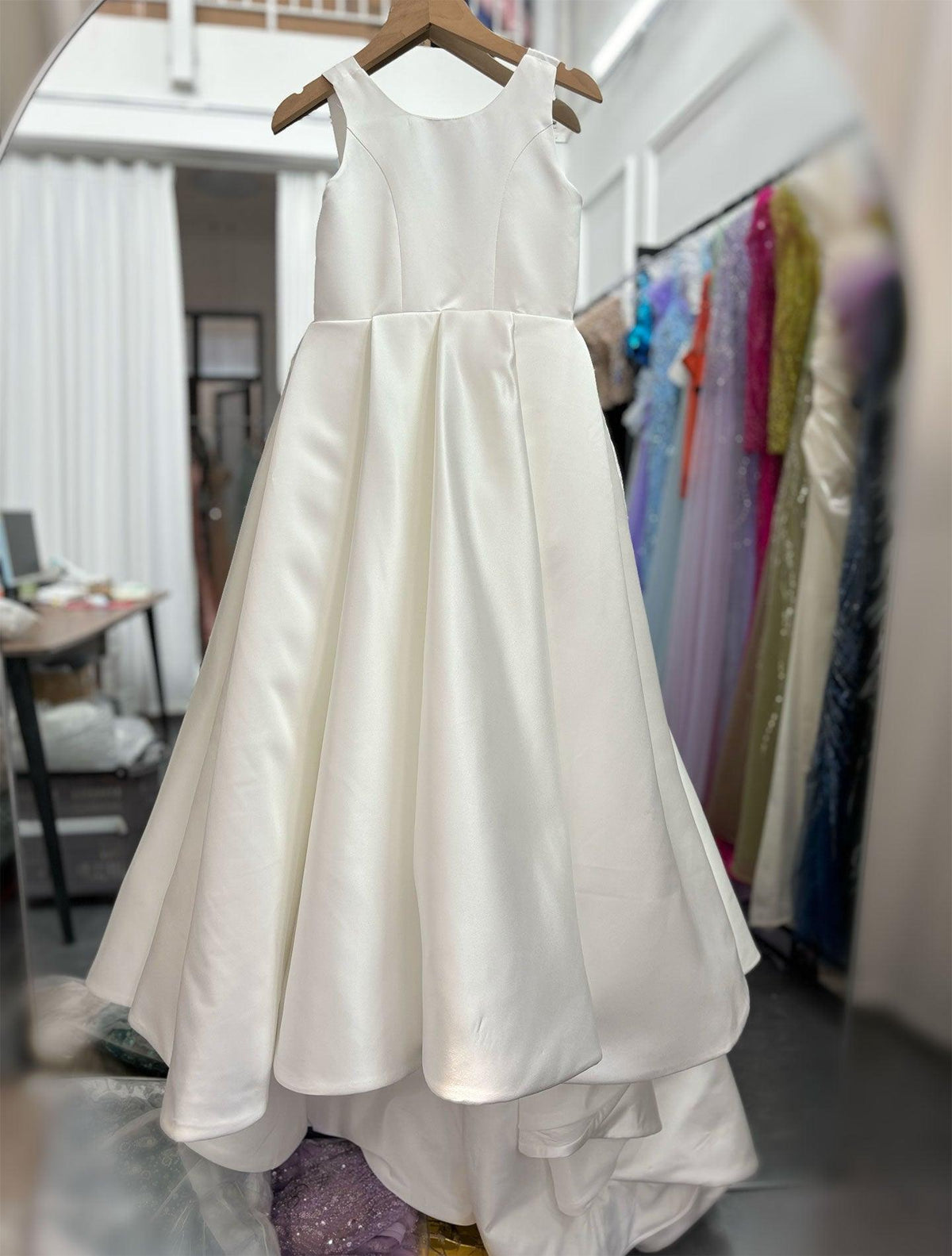 Jill Wish Elegant White Flower Girl Dress with Bow Satin Ball Gown J205