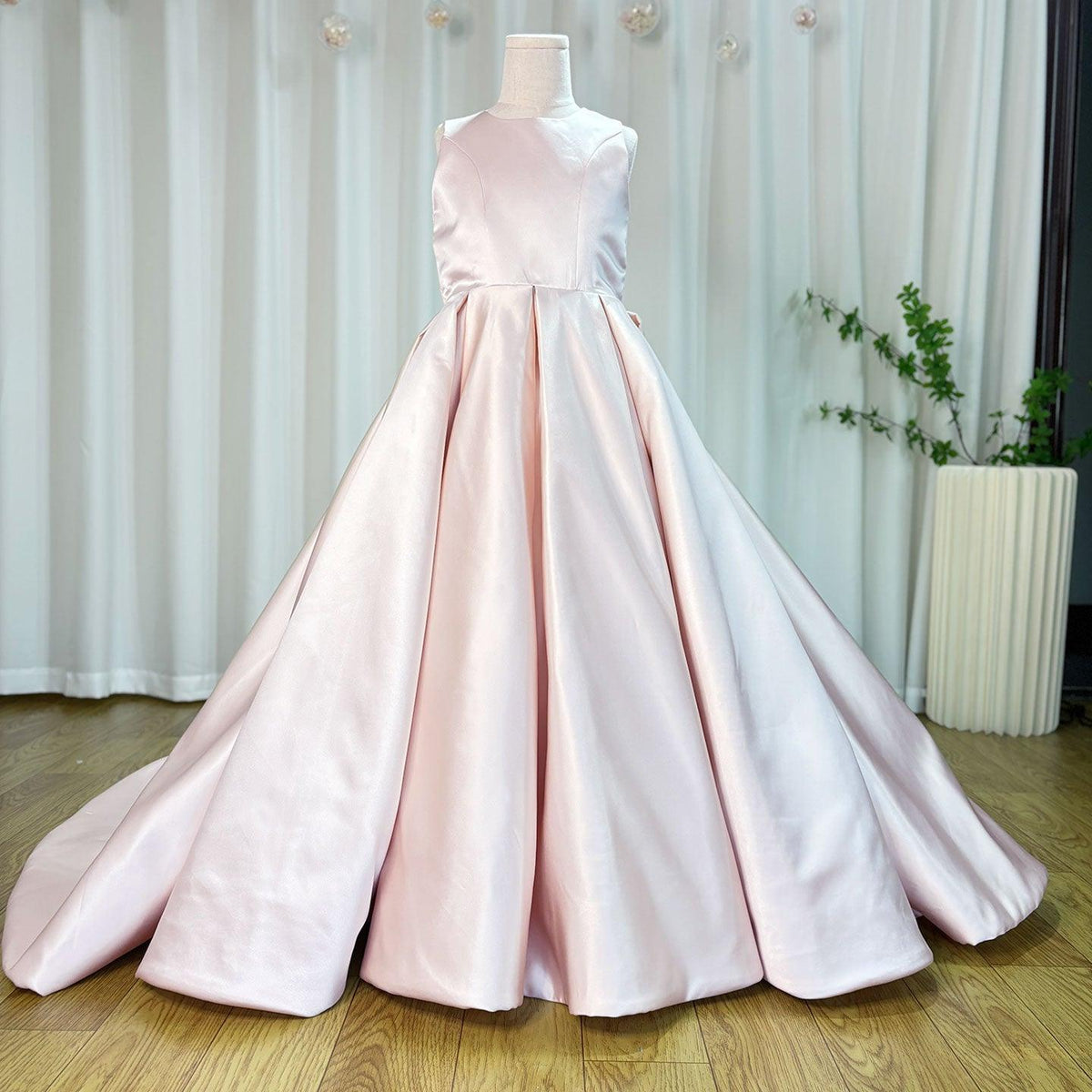 Jill Wish Elegant White Flower Girl Dress with Bow Satin Ball Gown J205