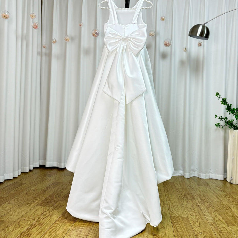 Jill Wish Elegant White Flower Girl Dress with Bow Satin Ball Gown J205
