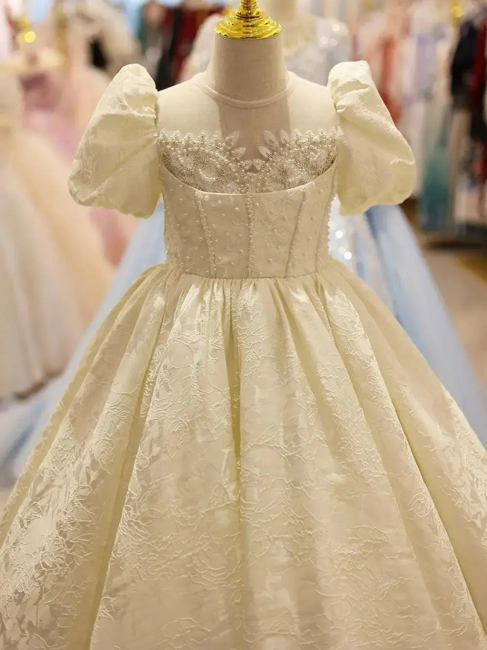 Jill Wish Elegant White Flower Girl Dresses Luxury Beading Puff Sleeve J092