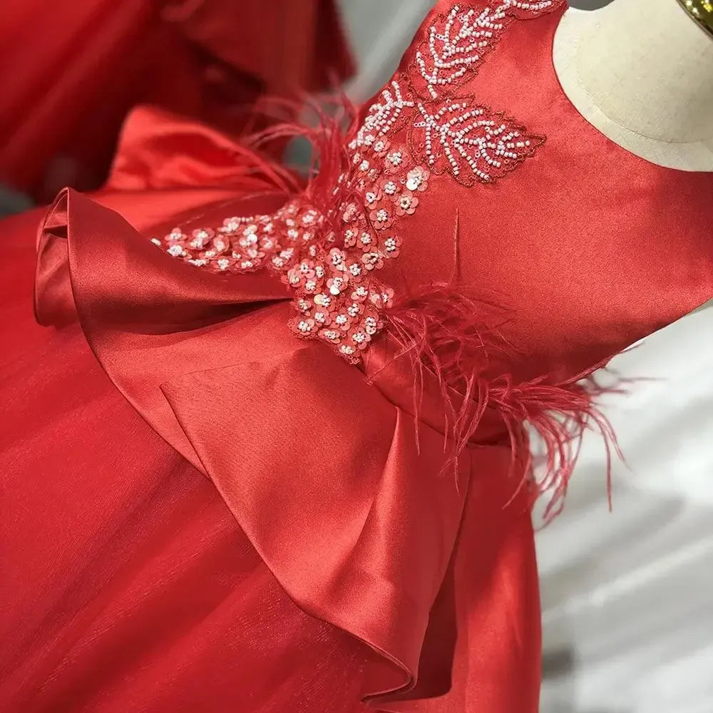 Jill Wish Elegant White Girl Dress Appliques Beading Red Ball Gown J322